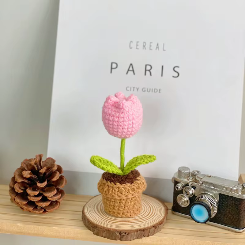 Tulipes au crochet avec pot, jolies fleurs tricotées, plantes artificielles, décoration de Pâques 20