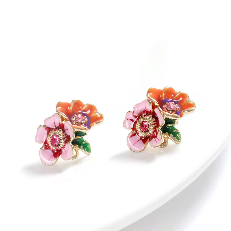 Boucles d'oreilles pour femmes, style rétro artistique, motif fleur 3D stéréo, pivoine et petite mar