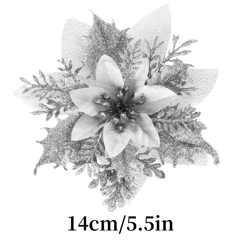 Poinsettia – fleurs de noël artificielles à paillettes, décorations d'arbre de noël pour la maison,