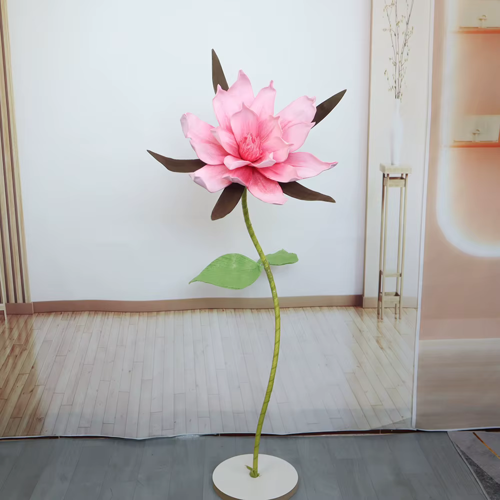 Grande fleur artificielle de magnolia PE rose, décoration extérieure de mariage, toile de fond de ph