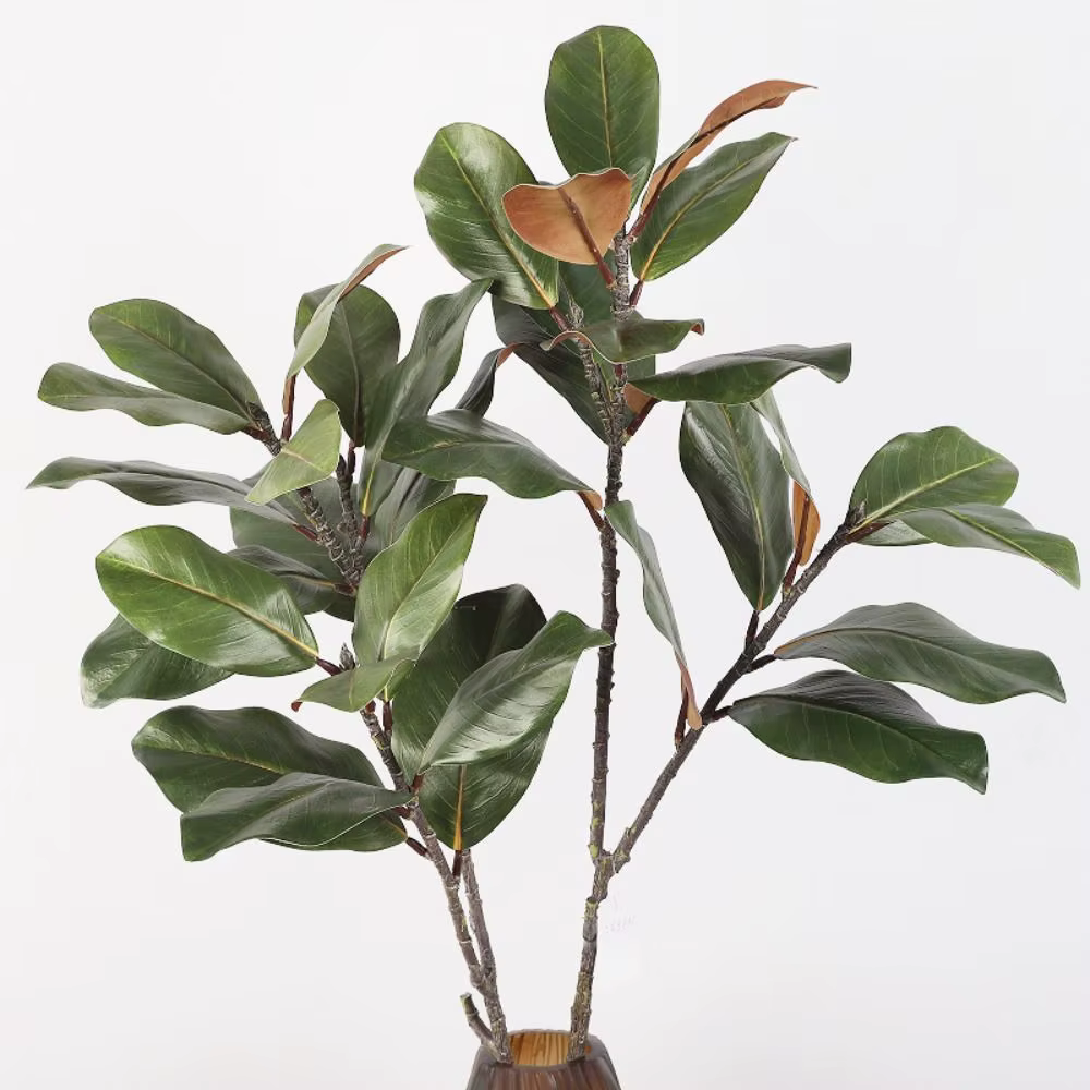 Grande plante artificielle de magnolia, feuilles en caoutchouc, branche de magnolia simulée faite à 