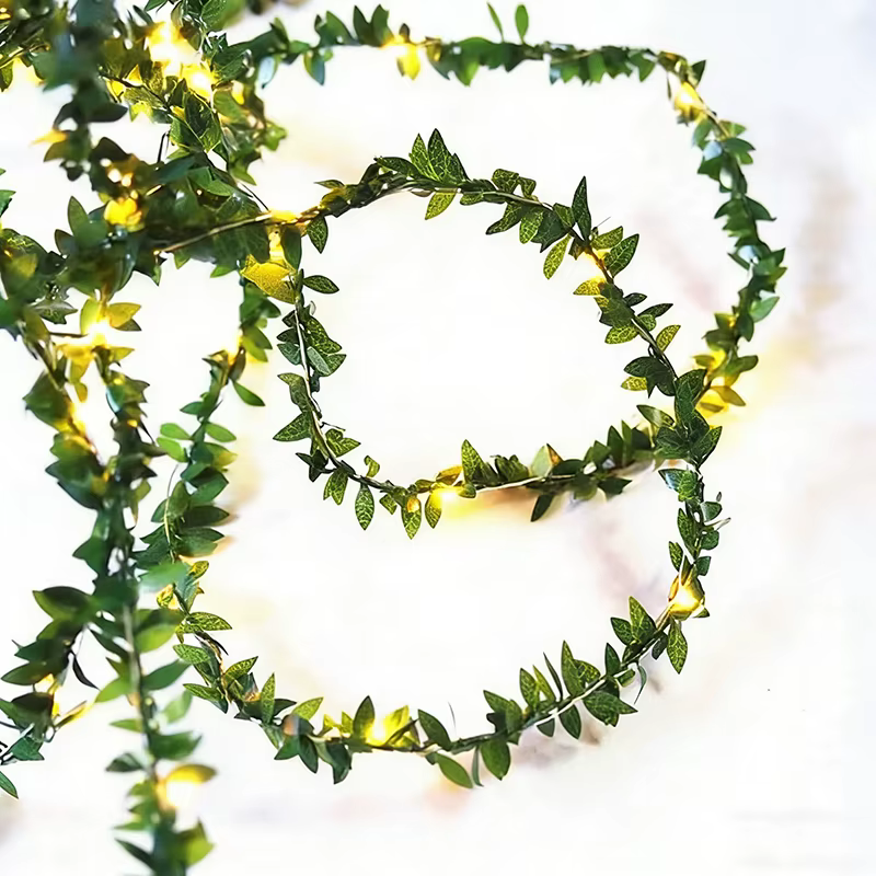 Guirlande lumineuse LED 2M en feuilles d'eucalyptus, feuillage artificiel polyvalent, fausse plante,