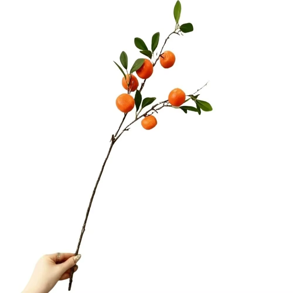 Branche d'Orange Artificielle Feuilles Vertes, Faux Arbre à Fruits de Luxe, Simulation Élégante en P