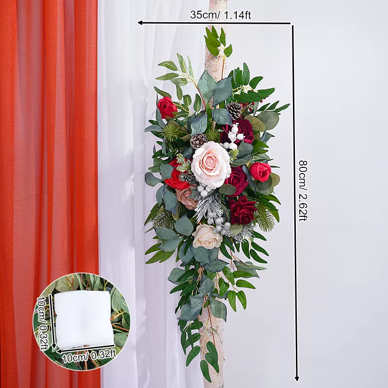 Série de noël Rose verdure accrocher fleur rangée mariage toile de fond cadre décoration Arrangement