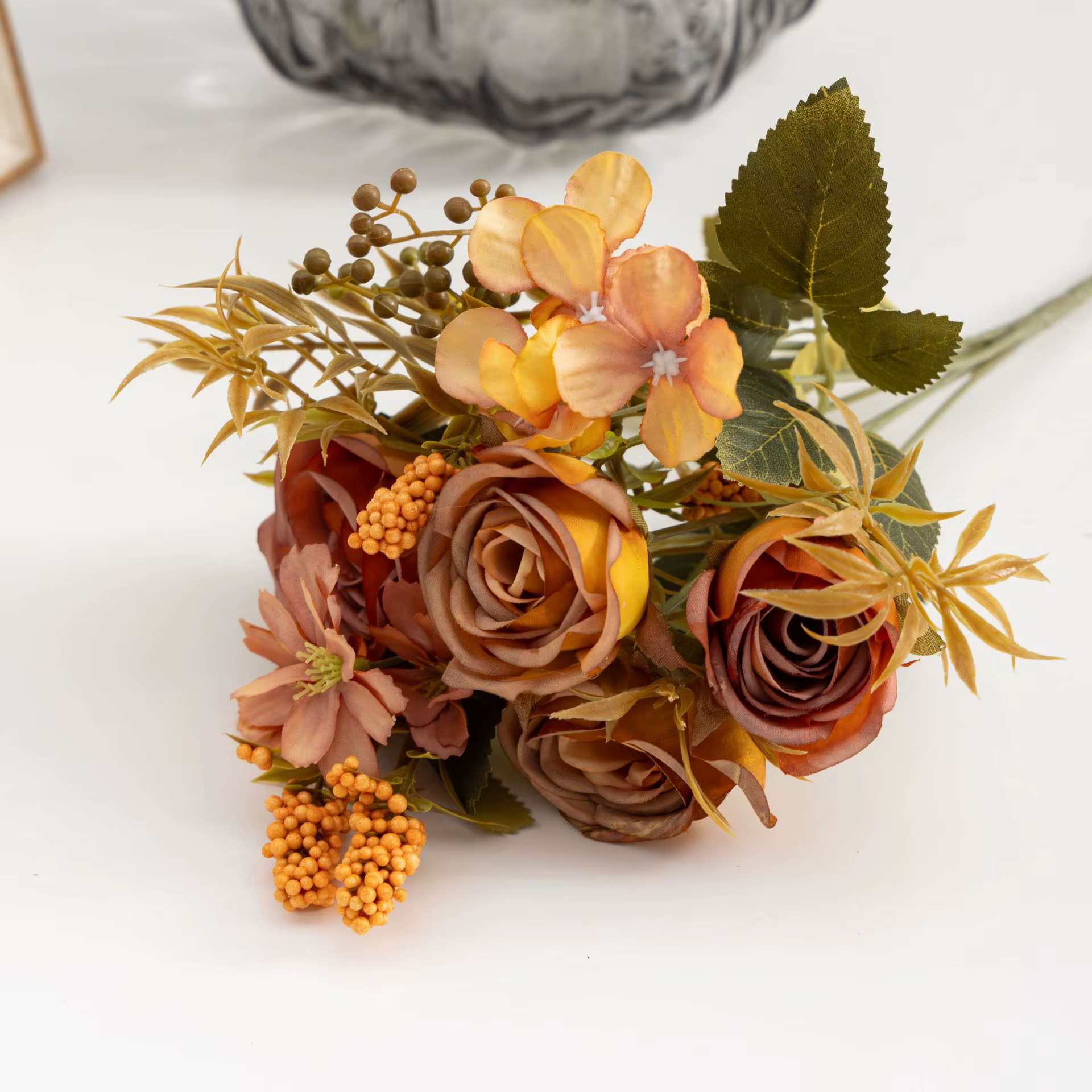Roses automne fleurs artificielles soie pivoine hortensia grand Bouquet de mariée mariage maison fêt