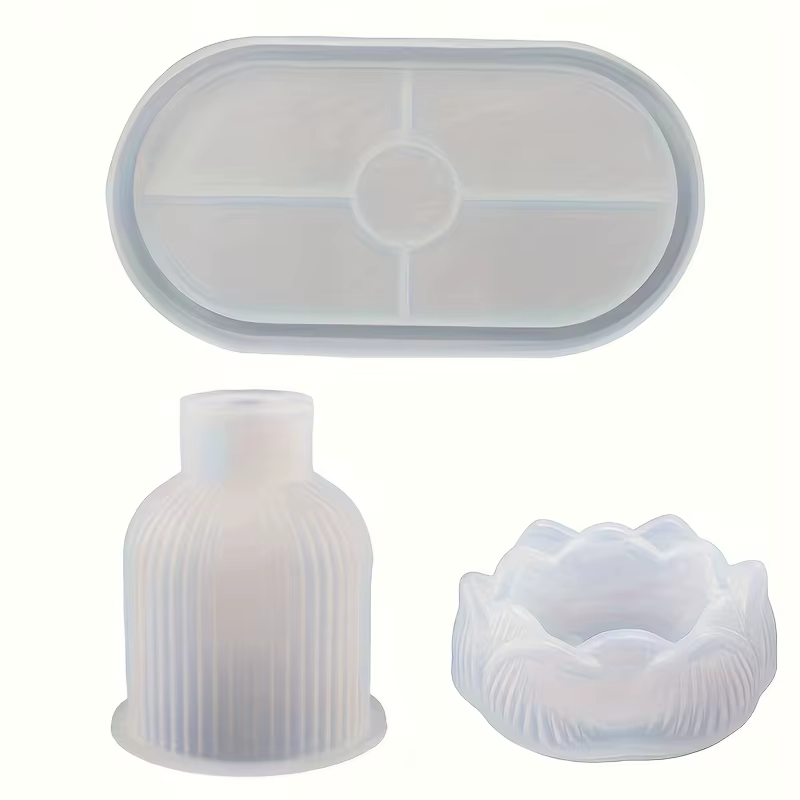 Plateau de Vase rayé Lotus, ensemble de moules en Silicone, bricolage, résine époxy, moule en plâtre