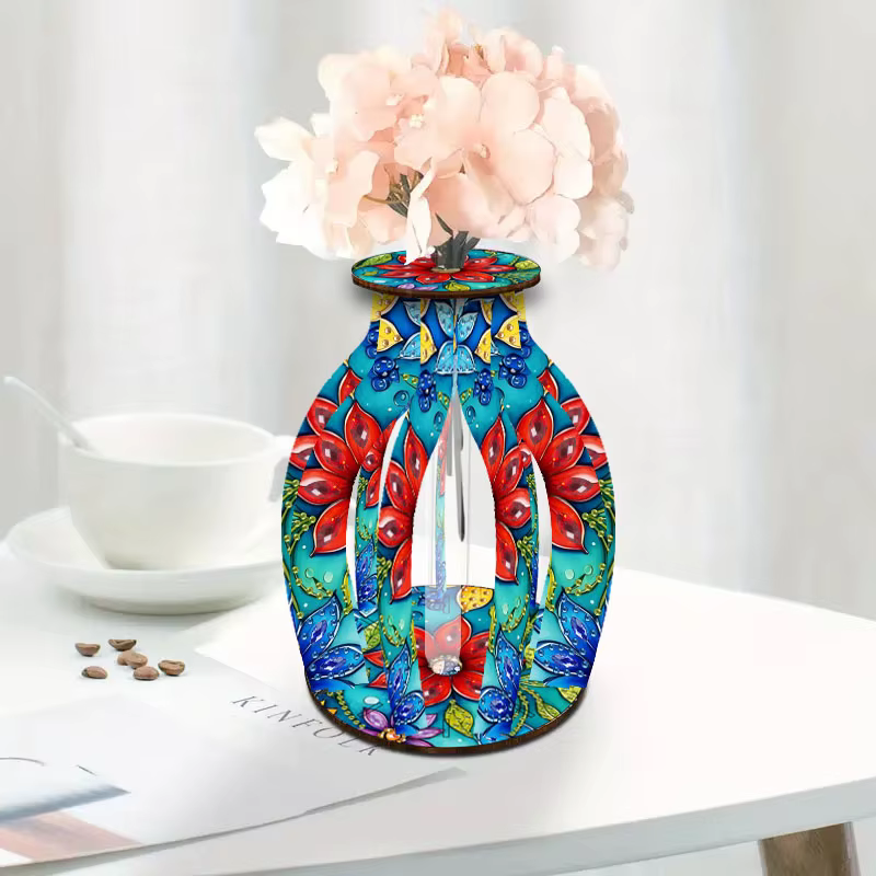 Un kit de peinture diamantée, un vase en bois artisanal à faire soi-même avec des motifs floraux inc