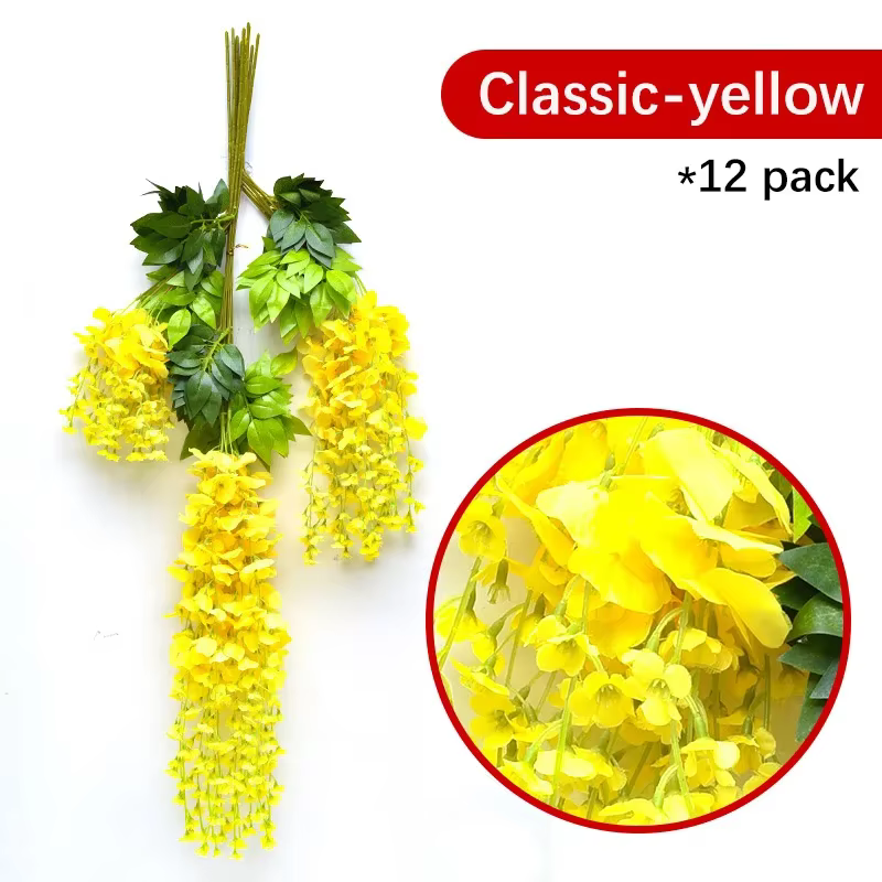 Fleurs artificielles de glycine, 110cm, 12 pièces/ensemble, pour mariage, jardin, floral, bricolage,