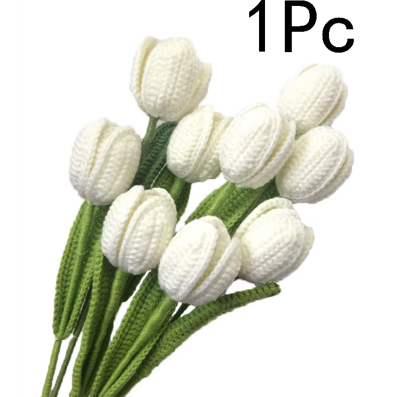 Tulipes artificielles au Crochet, 1 pièce, fleur, décoration de maison, Bouquet tissé à la main, fin