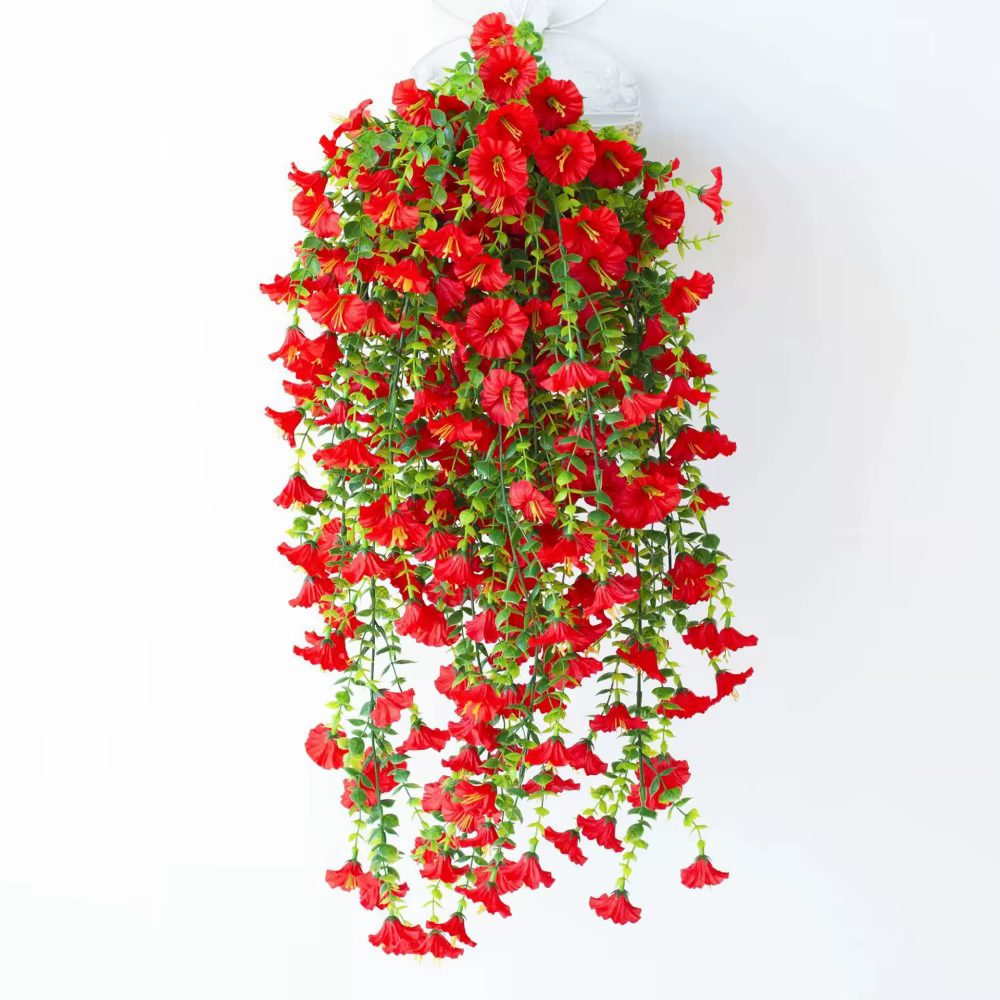 Artificial Morning Glory Hanging Vines – Realistic Outdoor Flowers for Garden Decor, Weddings, Offic
