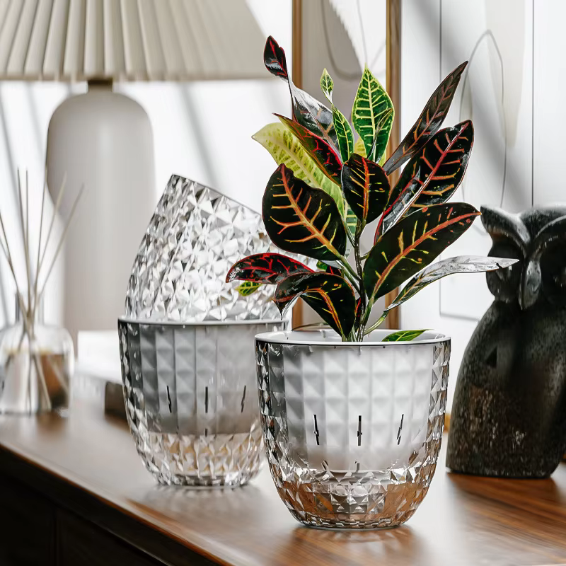 Pot de fleurs auto-arrosage automatique absorbant l'eau, Pot de fleurs Transparent Double couche en 