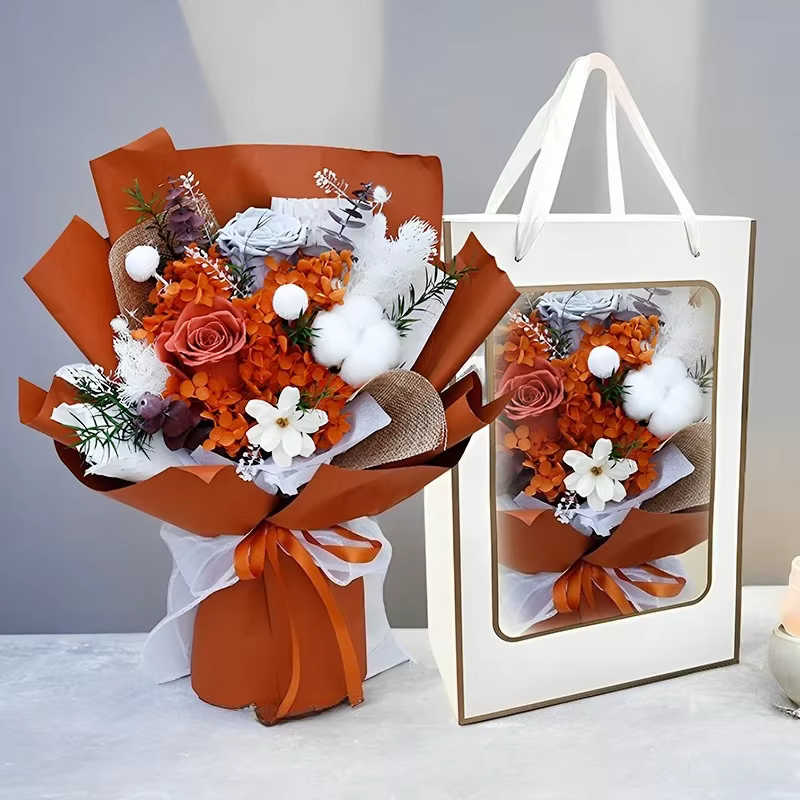 Rose conservée éternelle, boîte-cadeau de bouquet de hydrangea, arrangement de vraies fleurs fait à 