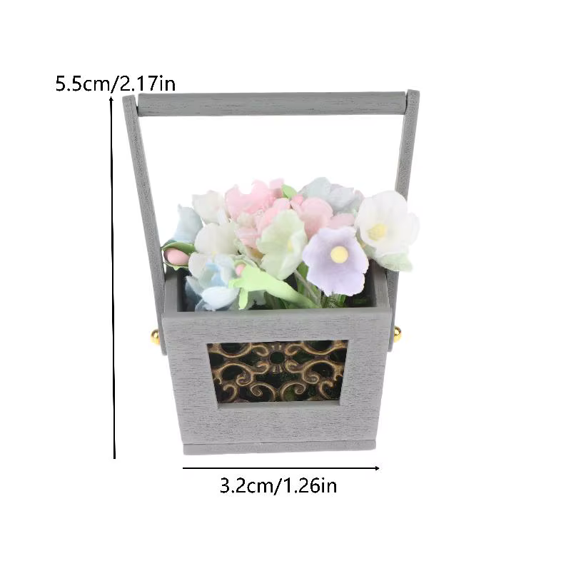 Panier de fleurs miniature, fleurs artificielles, ornement pour maison de poupée, décoration de mini