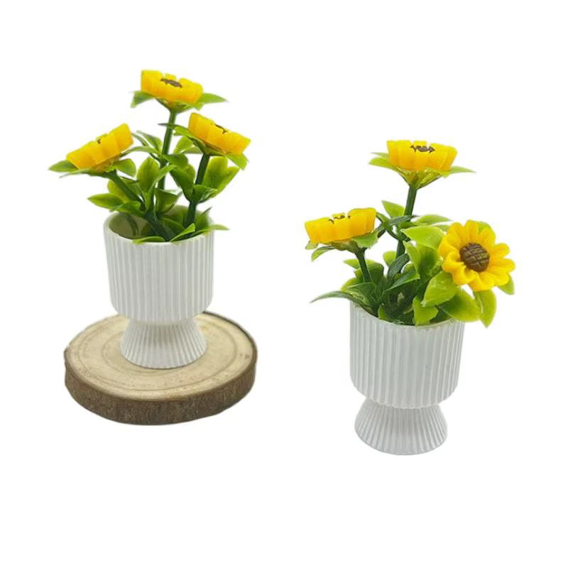 Ornement miniature de plante de tournesol en pot, modèle de décoration pour maison de poupée 1/12, j