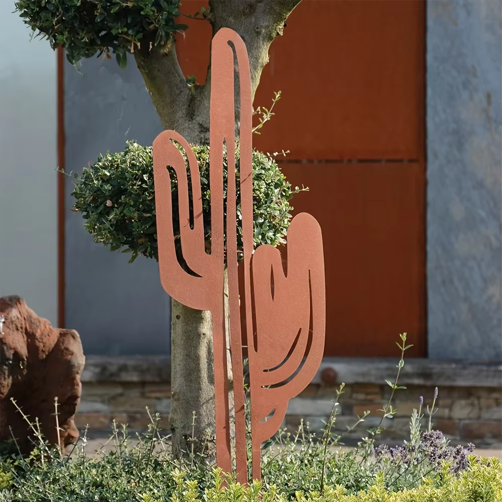 Piquet de jardin de Cactus en métal imperméable rustique, décor extérieur moderne, Art en fer Durabl