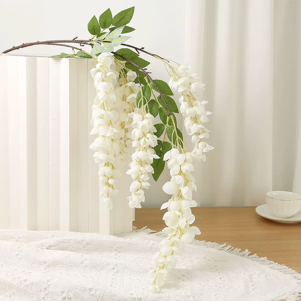 Fleur de haricot artificielle pour mariage, 5 fourches, fleur d'arbre, branche de glycine, mur de co