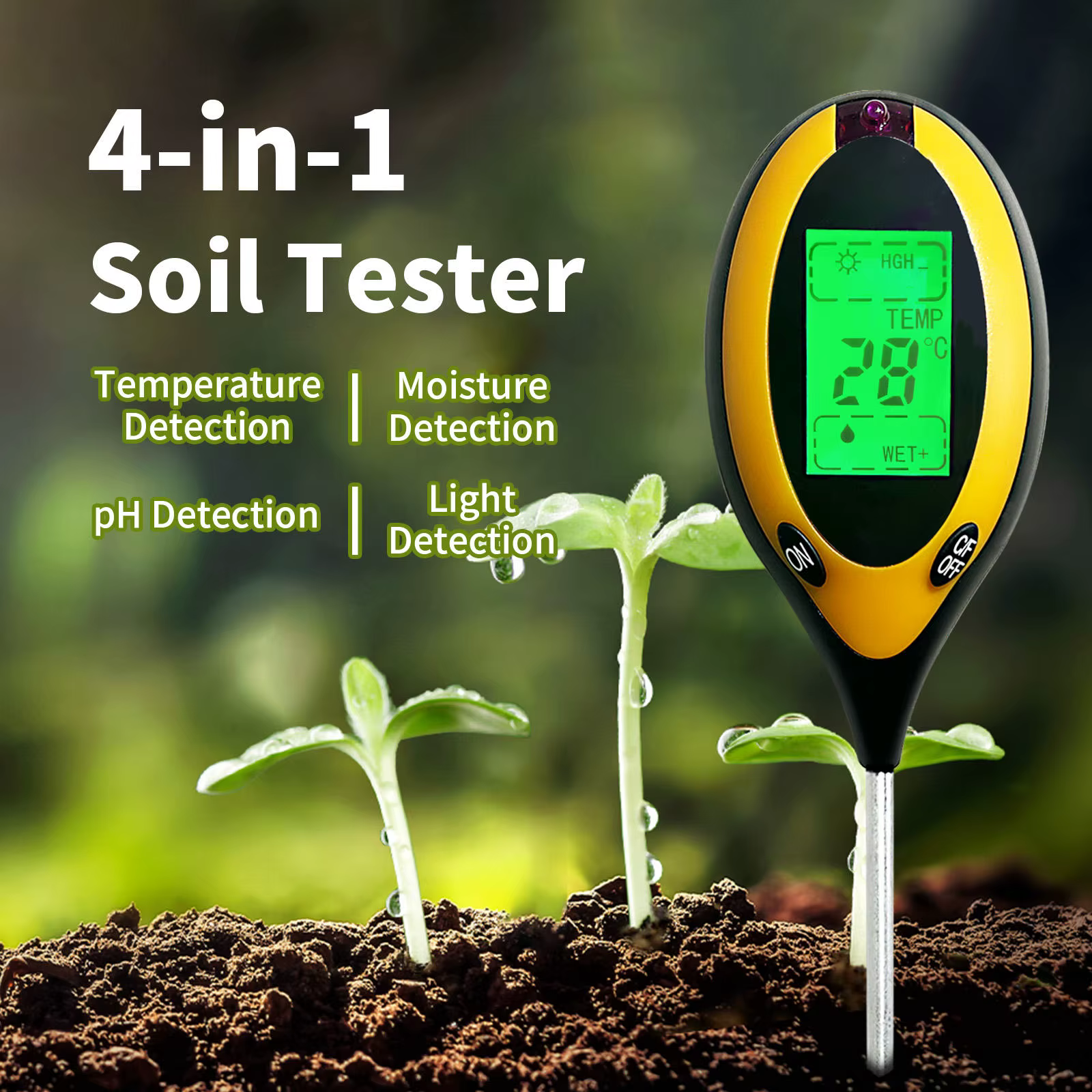 Kit de testeur de sol pour plantes 4 en 1, avec pH léger, humidité, acidité, pour fleurs, outil comp