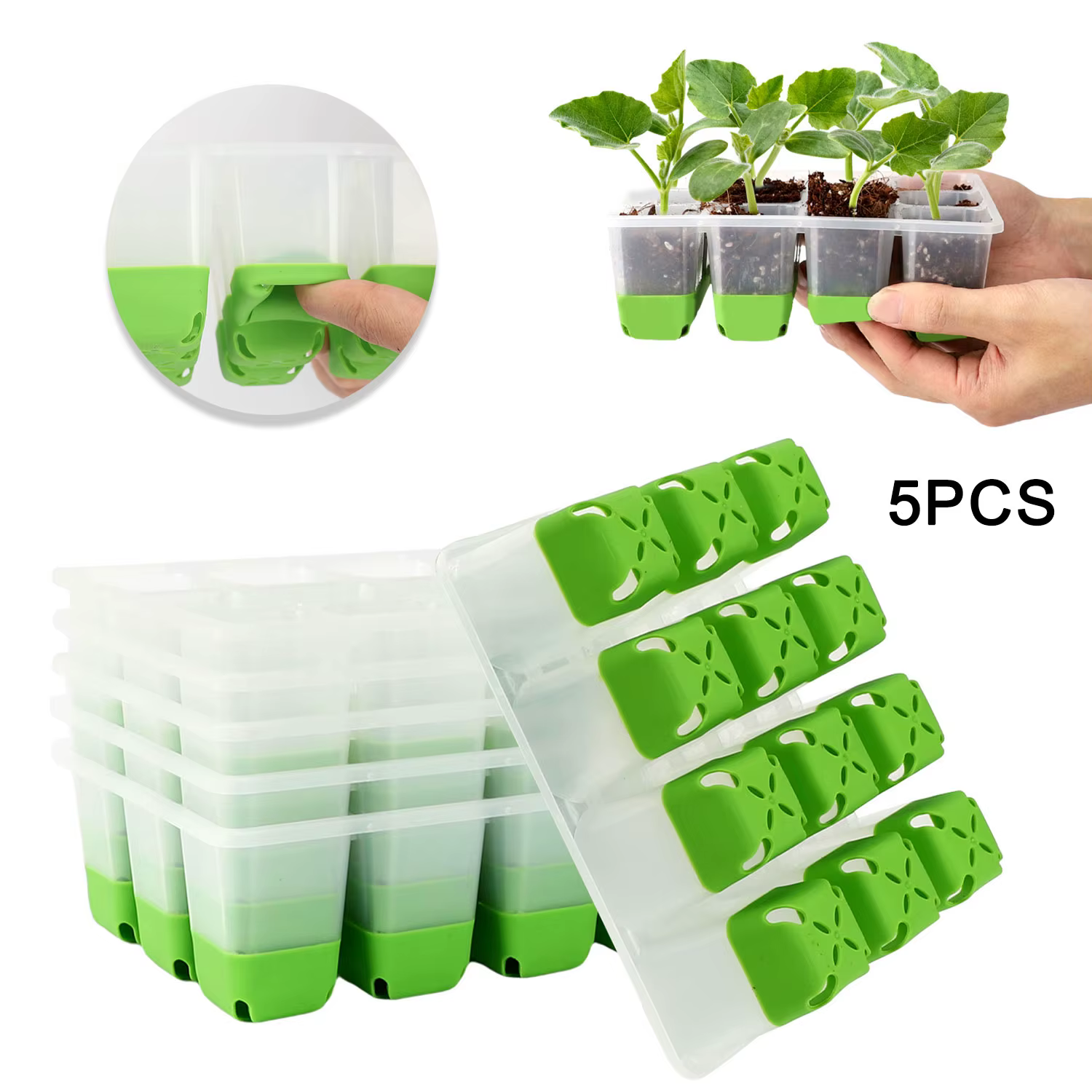    Boîte de plateau de démarrage de graines vertes 5/10 (60/120 plateaux de cellules au total) Plat