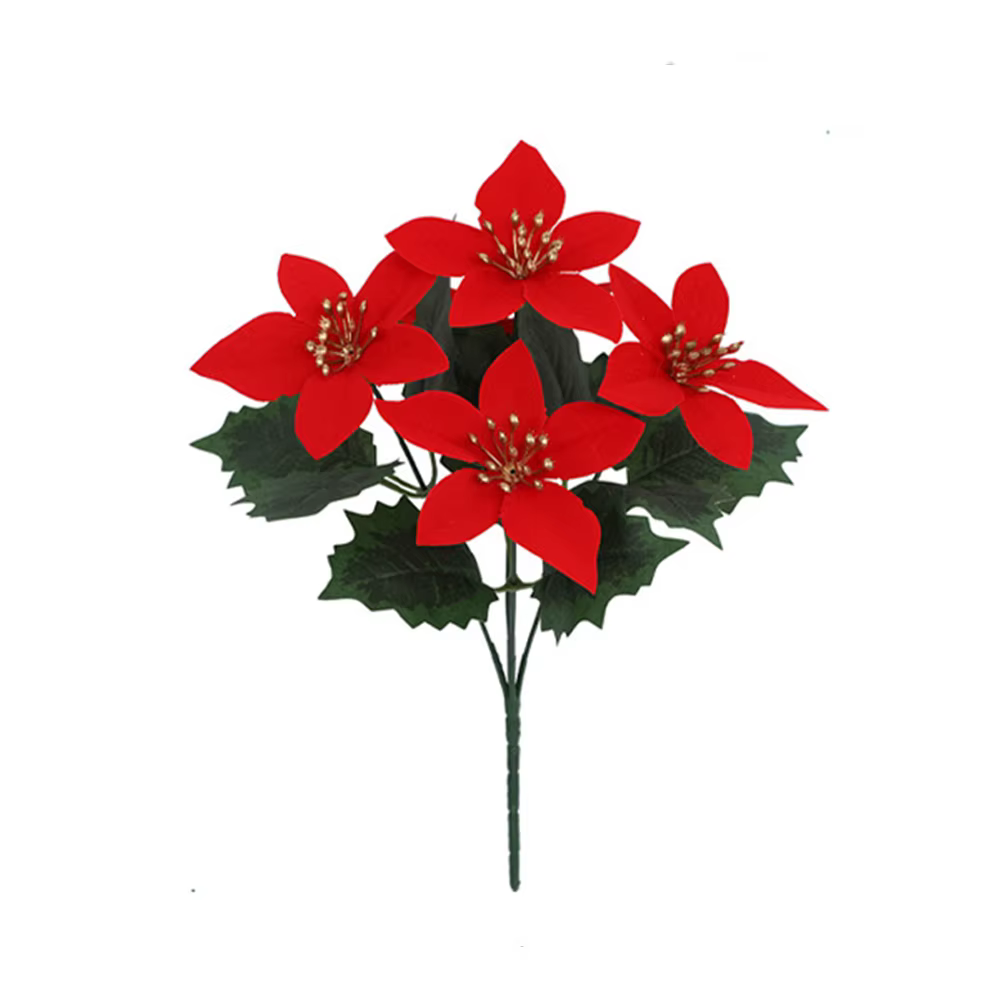 Bouquet de fleurs de Poinsettia artificielles à 5 têtes, buissons de Poinsettia d'hiver pour décorat