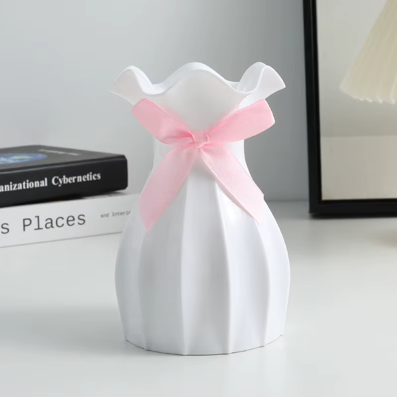 Vase nordique en plastique à fleurs sèches anti-chute, avec bouche en feuille de lotus et haute vale
