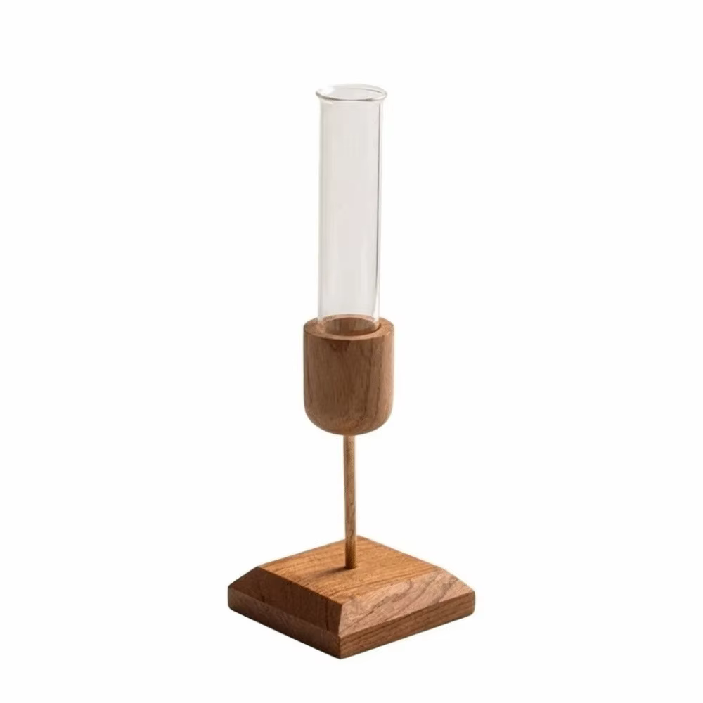 Vase à plantes hydroponiques créatif, base en bois, arrangement floral minimaliste, récipient élégan