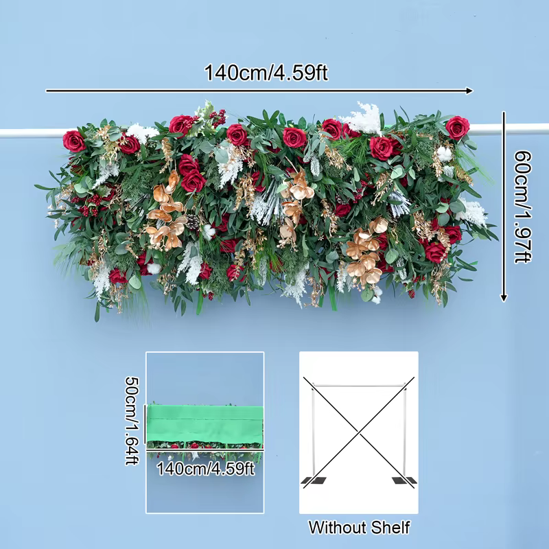 Série de noël Rose rouge vert tissu Base fleur rangée décor mariage toile de fond cadre événement fê