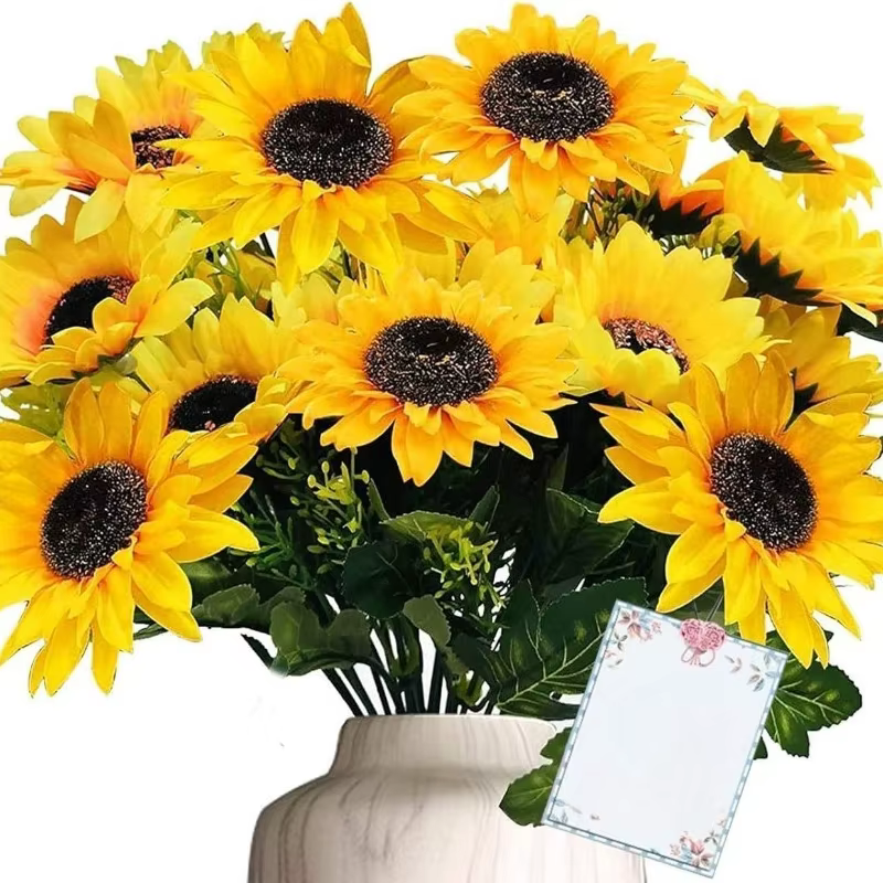 Tournesols artificiels réalistes, pour vase extérieur/intérieur, mariage, décoration de table, décor