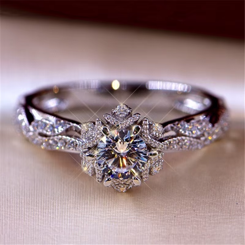 Bague fleur en argent Sterling 925 pour femmes, breloque brillante AAA CZ, bague de mariage, bijoux 