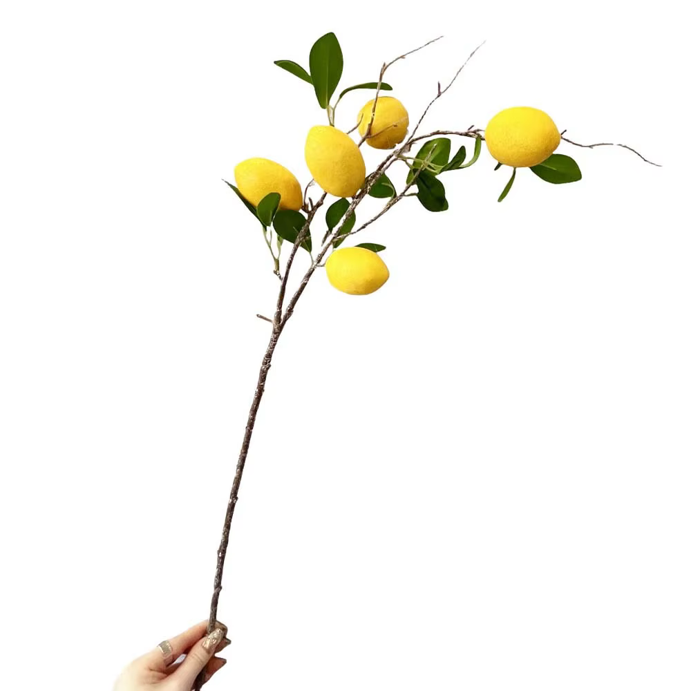 Branche de citron artificielle à feuilles vertes, faux citron de luxe, fruits de citron artificiels 