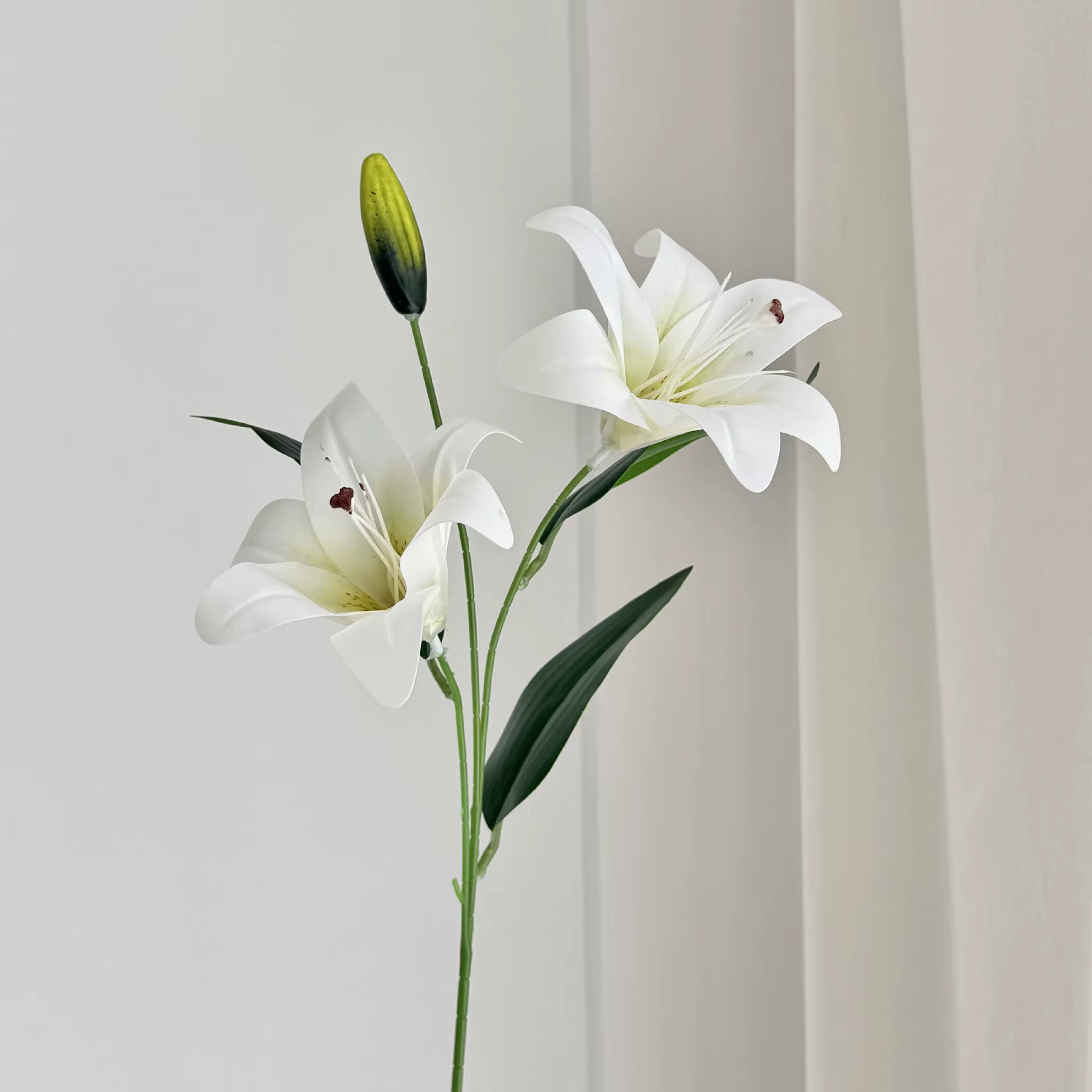 Fleur artificielle de lys blanc à 2 têtes, 65CM, décoration de maison, fleur en soie, impression 3D,