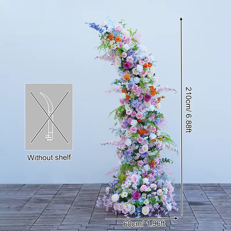 Arc en corne de Rose verte colorée romantique, Arrangement de rangées de fleurs pour événement de ma