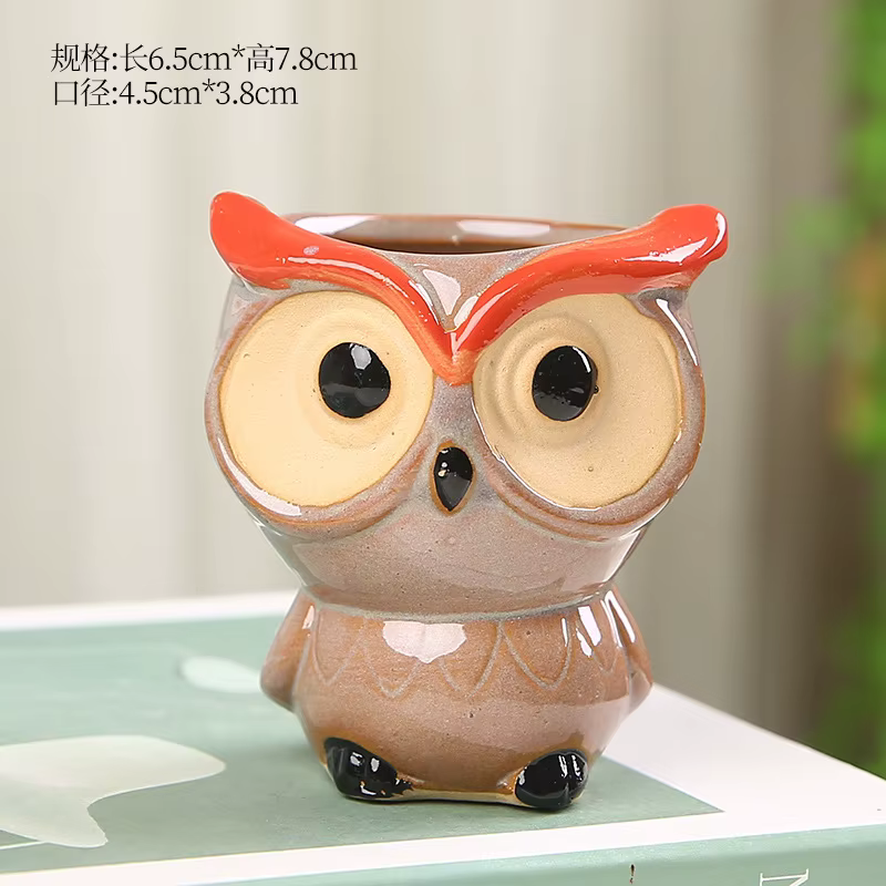 Jolie jardinière en céramique en forme de hibou pour plantes succulentes, mini pot à fleurs pour cac