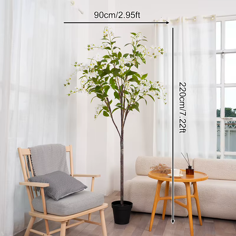 Banian-Fleur Artificielle Violette et Blanche avec Pot, Grand Arbre au Toucher Réel, Plantes de Sol,