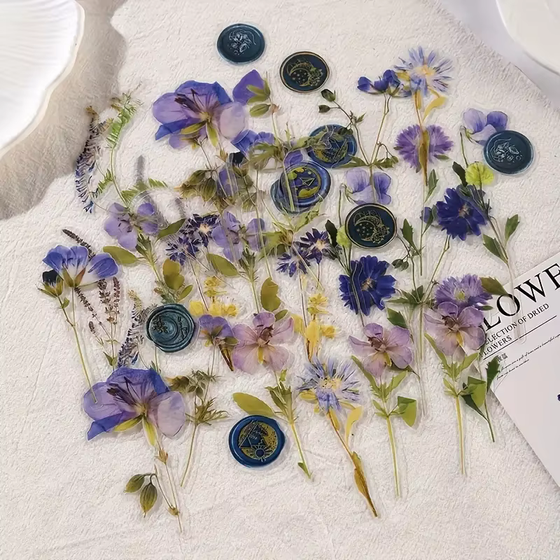 40 feuilles de fleurs séchées Collection série laque plante fleur séchée autocollants pour animaux d