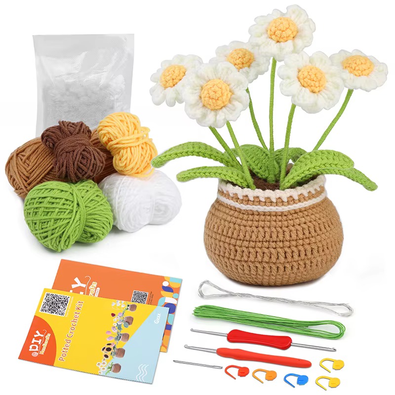 KRABALL – Kit de fleurs au Crochet pour débutants, avec Instruction, fil à tricoter, aiguilles à Cro