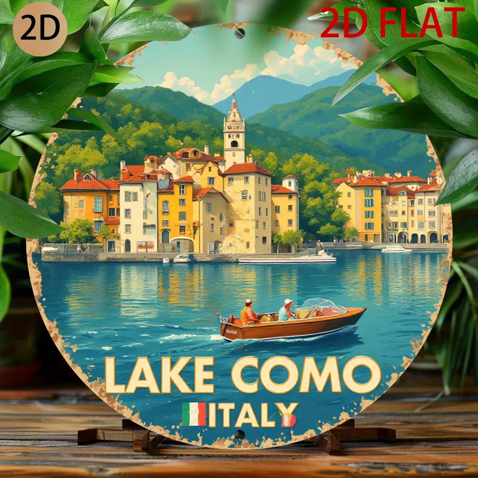 Décoration murale en métal sur le thème du lac de Como en Italie - Plaque en étain rétro, idéale pou