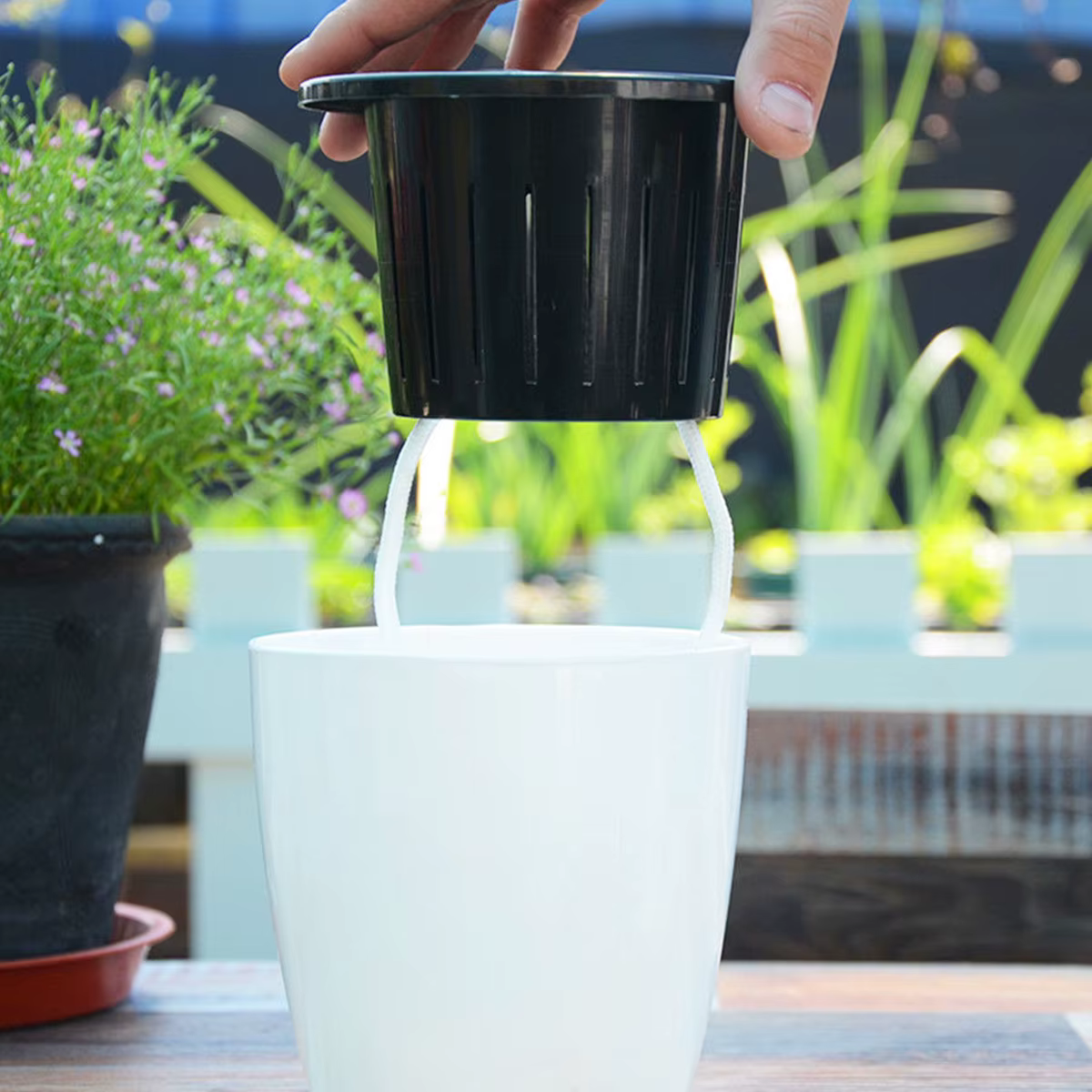 Pots auto-arrosage avec corde en coton pour plantes d'intérieur, Pot de fleur auto-arrosage de 4.7 p