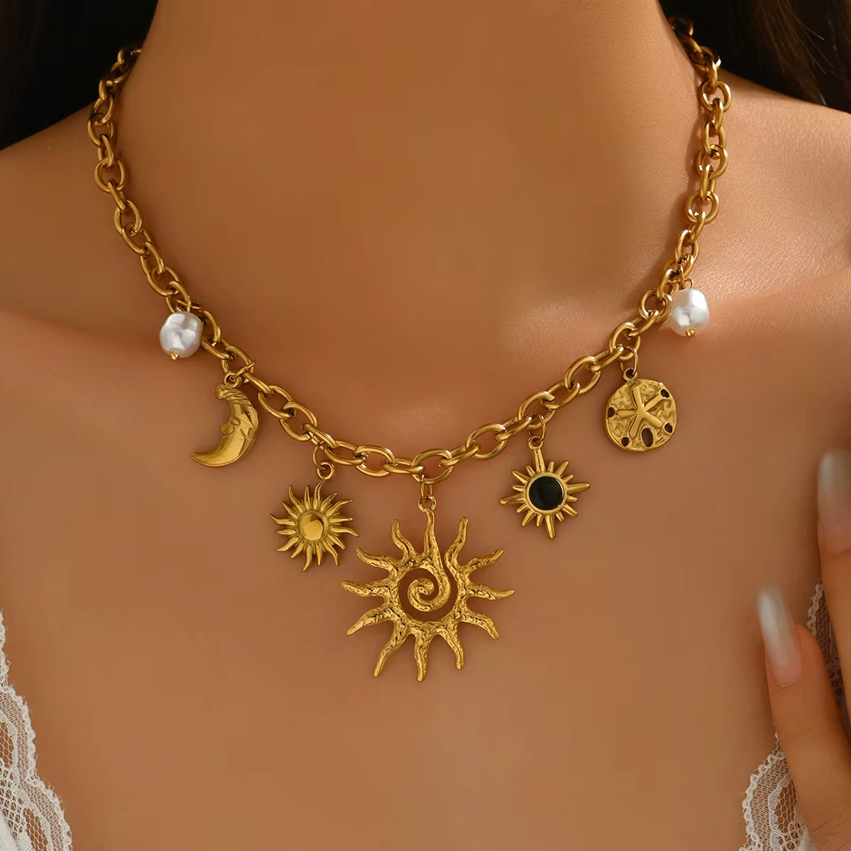 Colliers à pampilles en alliage pour femmes, pendentifs géométriques en perles de tournesol, personn