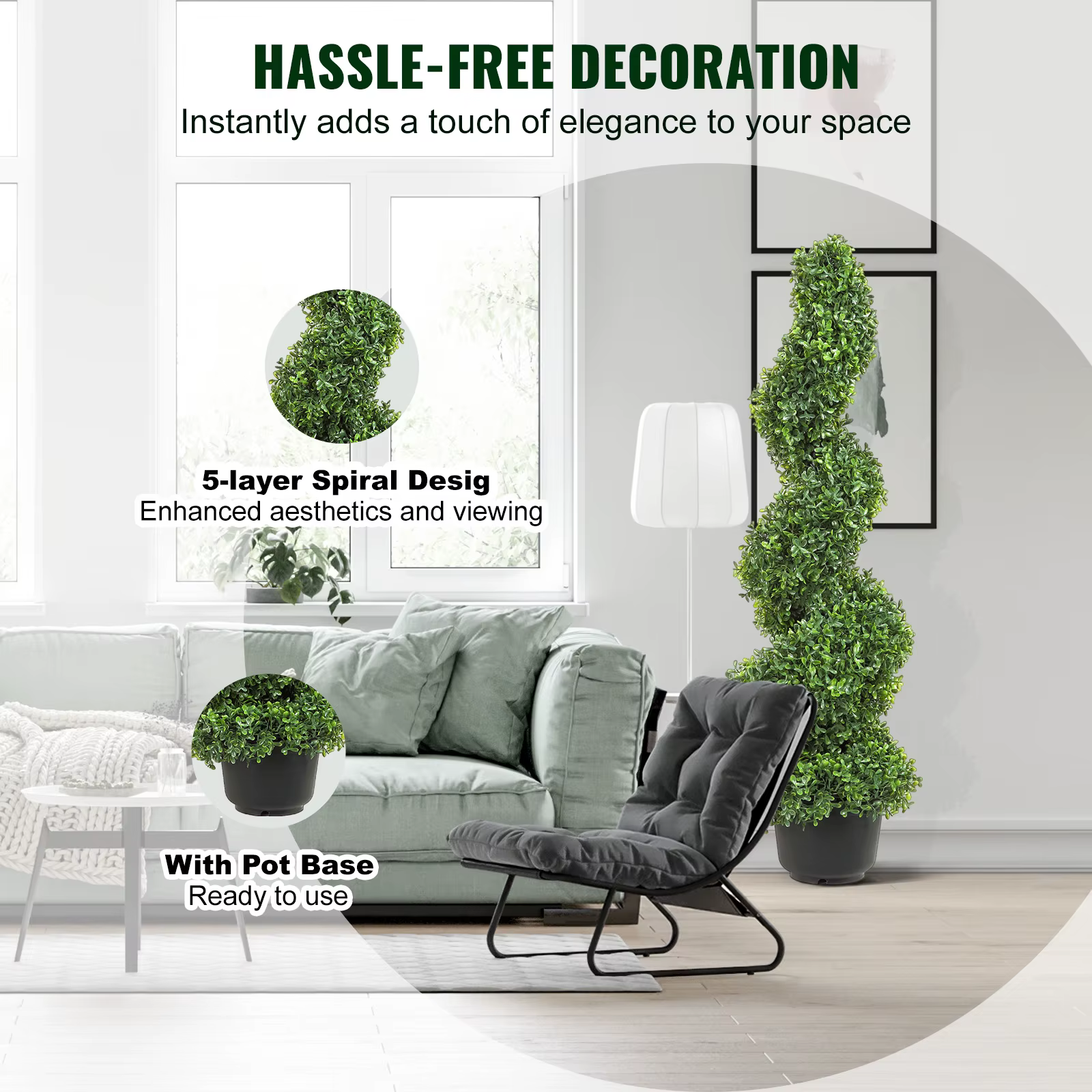 SucceBuy 1/2 pièces tour de buis artificielle topiaire spirale plante artificielle 24/36/48 pouces d