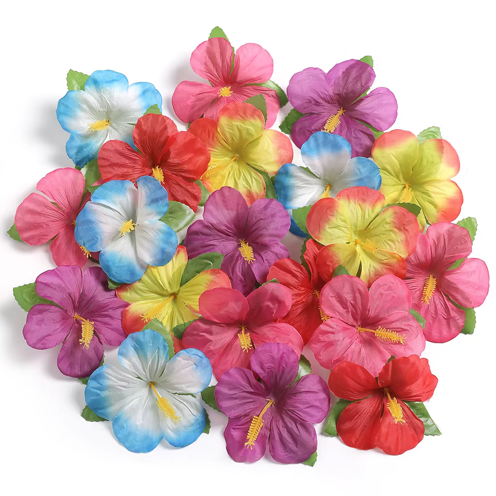 Fleurs d'hibiscus colorées hawaïennes, 24 pièces de 10cm, fleurs artificielles, décoration de table 