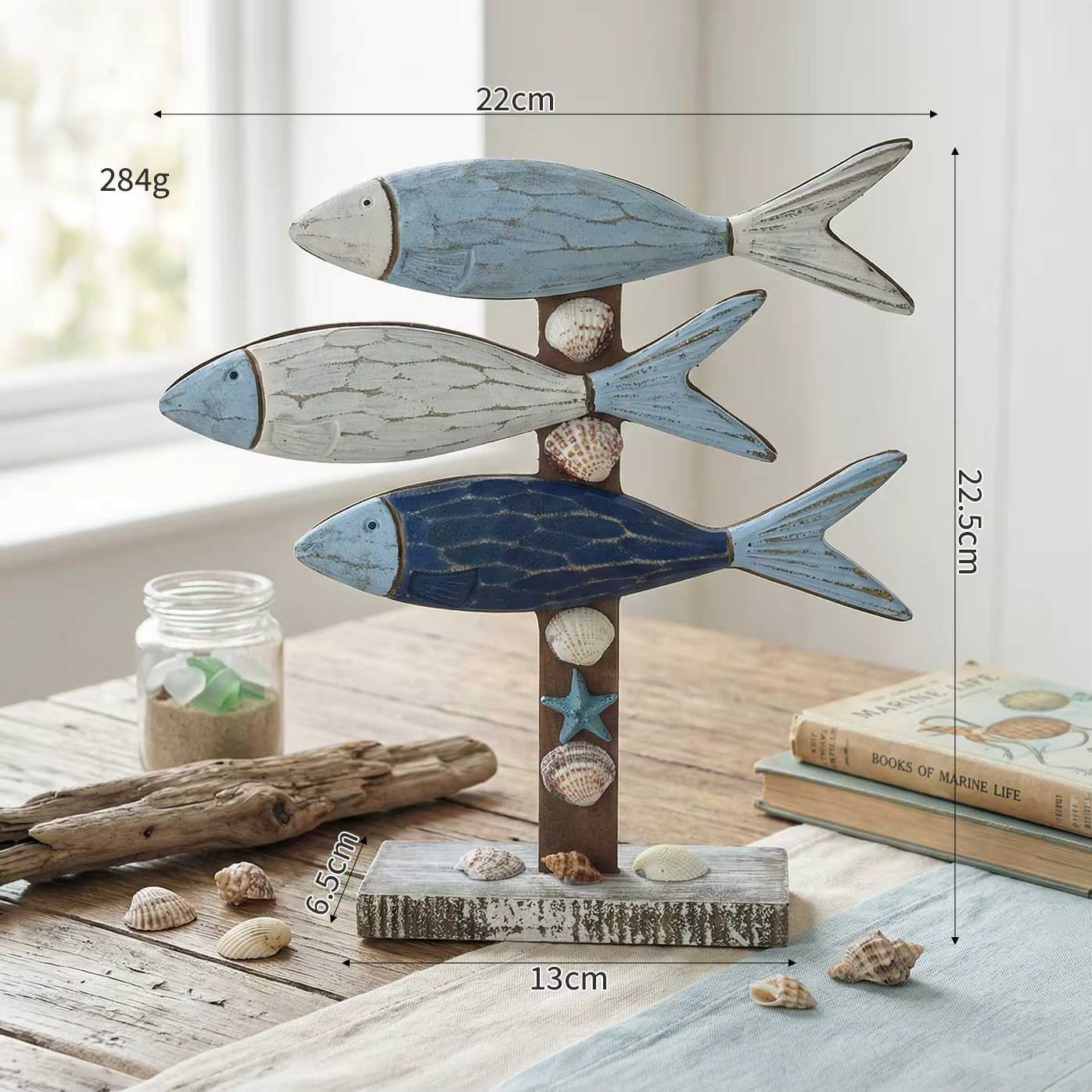 Ornement de poisson en bois de style méditerranéen créatif, décoration d'intérieur, décoration de bu