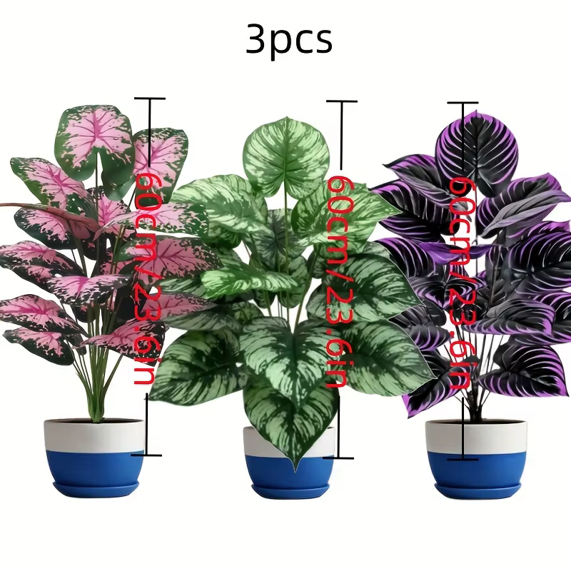 Grand ensemble de plantes vertes artificielles de 60cm, 3 pièces, décoration de jardin, 36 feuilles,