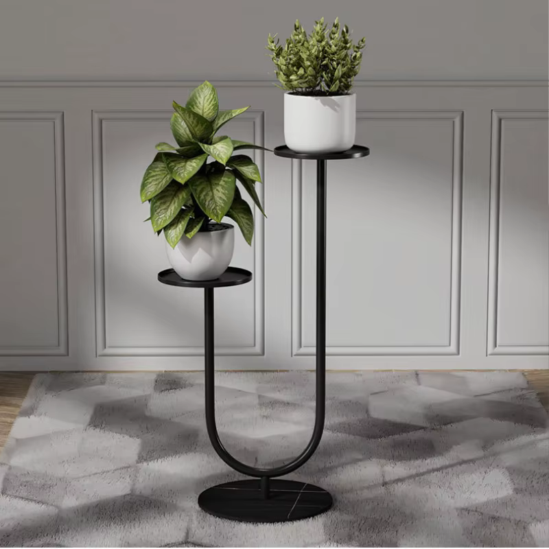 Support pour plantes – Support vertical en métal avec deux supports, support pour pots de fleurs pou