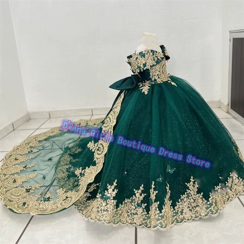Robe de soirée en tulle moelleux pour petite fille, robe de demoiselle d'honneur verte, appliques do