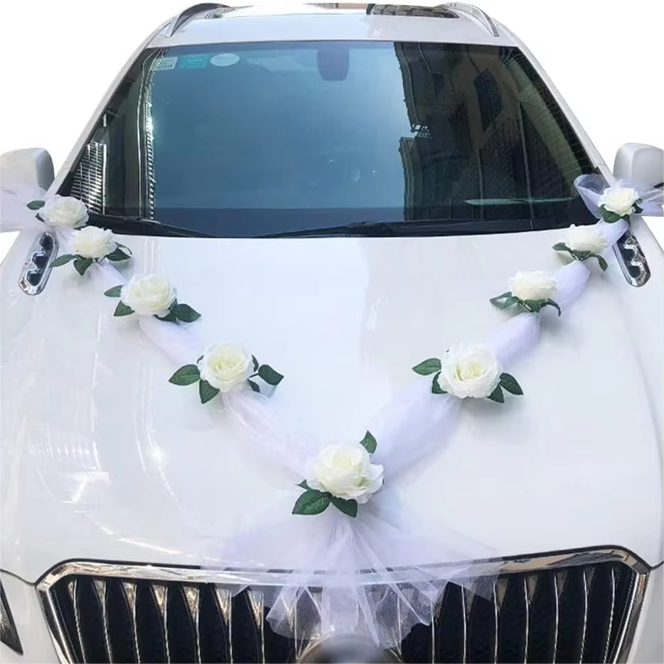 Fleur artificielle de Rose blanche pour décoration de voiture de mariage, décorations de voiture de 