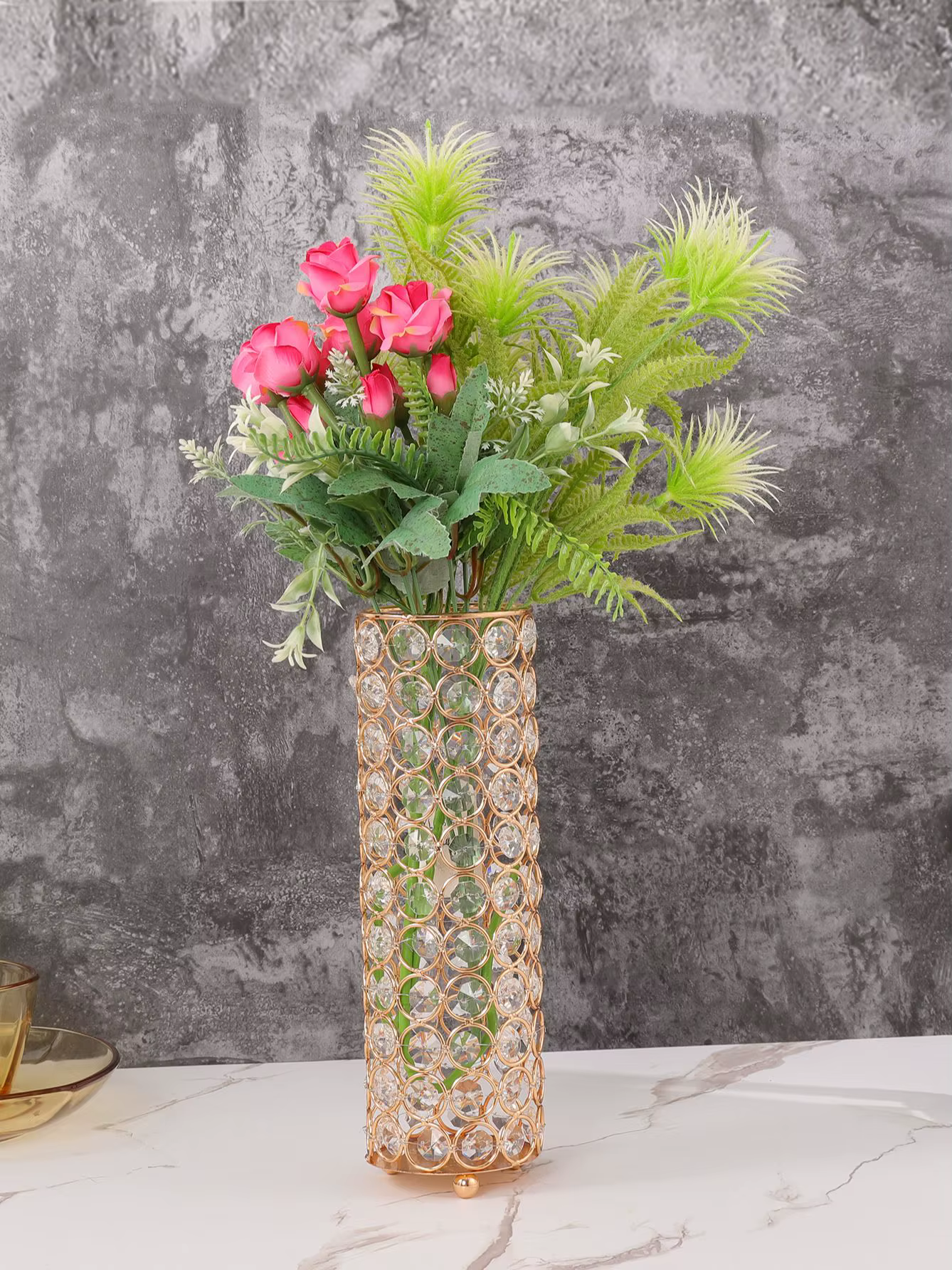 Vase à fleurs en cristal doré, 1 pièce, pour décoration de maison, pour Table à manger, Pot de fleur