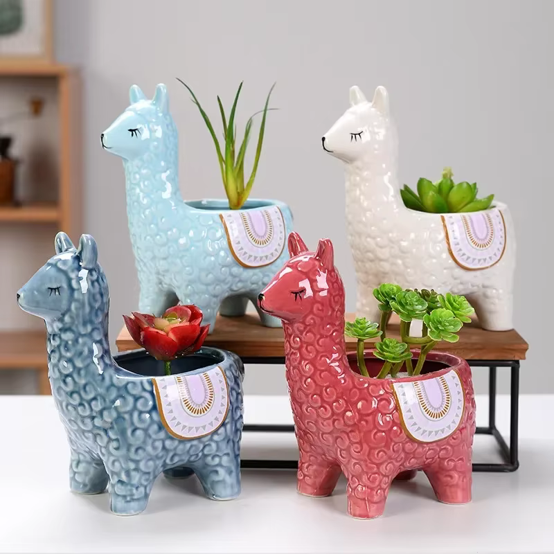 Pot de fleur succulente en alpaga, dessin animé mignon, conteneur de bureau placé en Pot, décoration