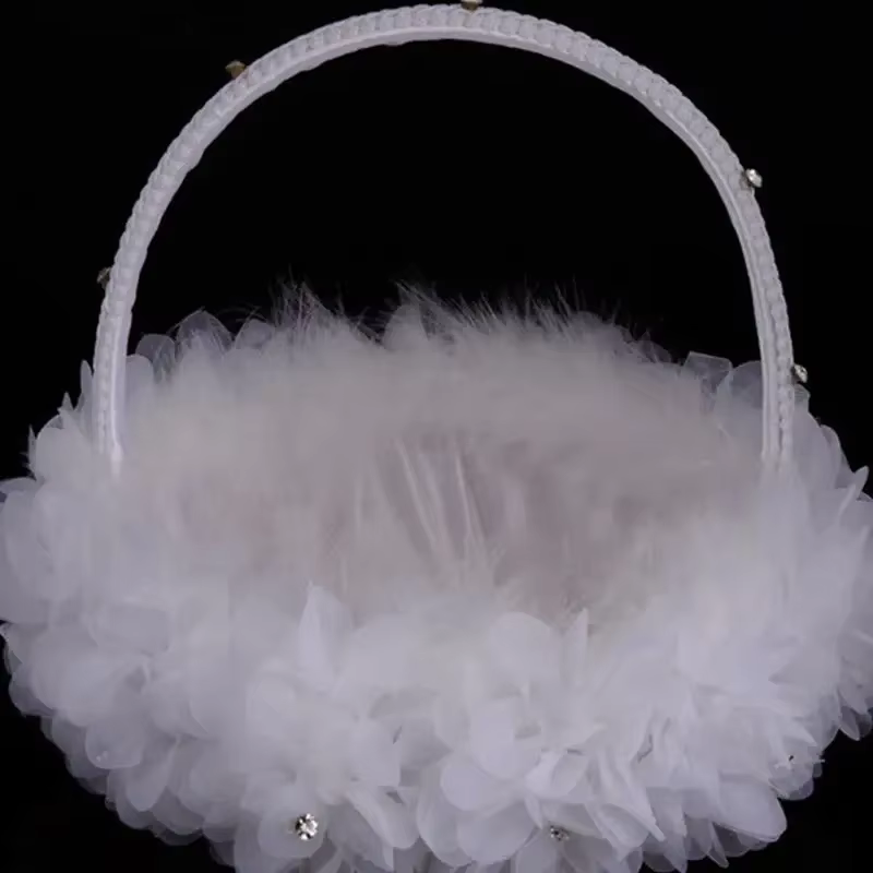 Panier de fleurs en dentelle pour fille, décoration en tissu, jolie poignée, blanche, pour mariage