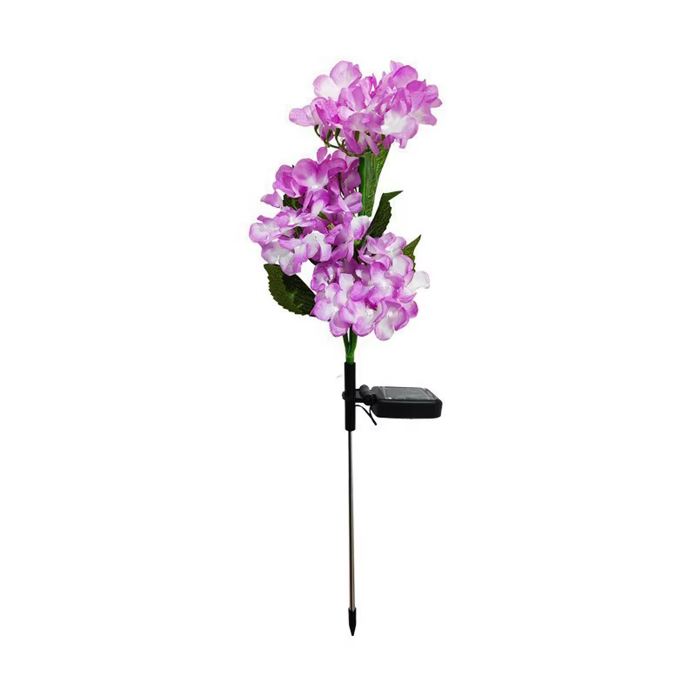 3 têtes d'hortensia Rose fleur lumière LED solaire lampes de pelouse de jardin extérieur pour jardin