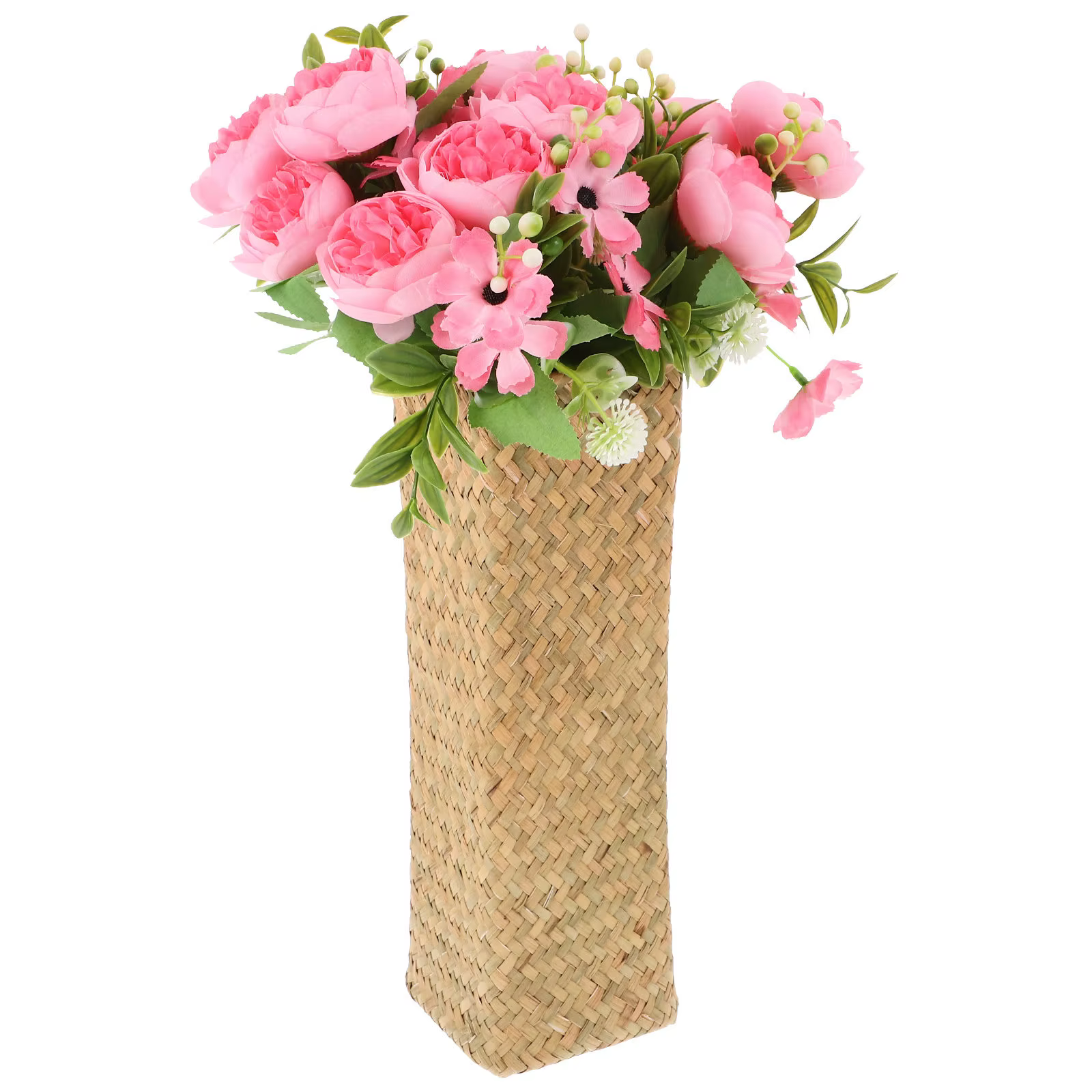 Vase à fleurs en paille tressée, design décoratif pour arrangement floral, accessoire de photographi